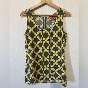Tory Burch Yellow and Gray Geometric Silk Tank Top - Size M
